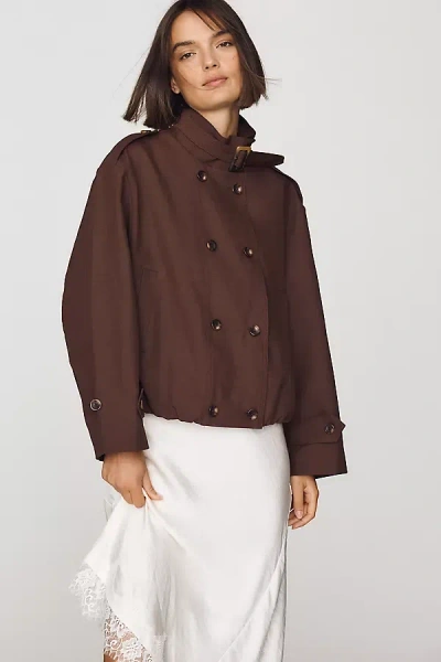 Maeve Double-breasted Short Trench Coat Jacket In Brown
