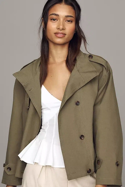 Maeve Double-breasted Short Trench Coat Jacket In Green