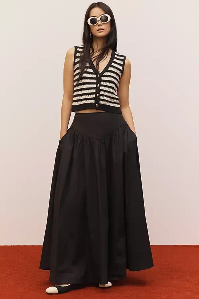 Maeve Drop-waist A-line Maxi Skirt In Black