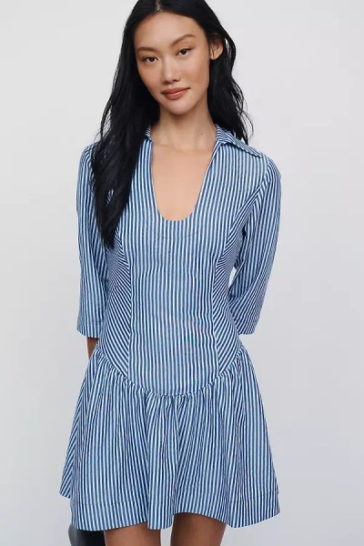 Maeve Drop Waist Collared Mini Dress In Blue