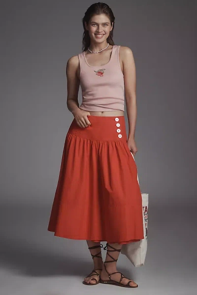 Maeve Drop-waist Wrap Midi Skirt In Black