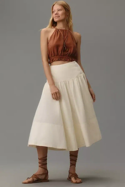Maeve Drop-waist Wrap Midi Skirt In White