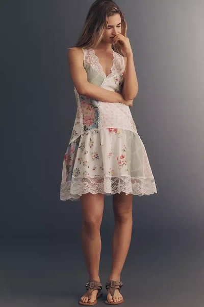 Maeve Drop-waist Lace-trim Mini Dress In Gray