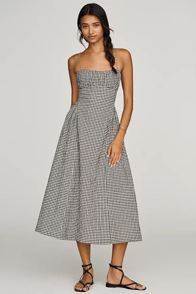 Maeve Drop-waist Shirred Midi Dress In Black