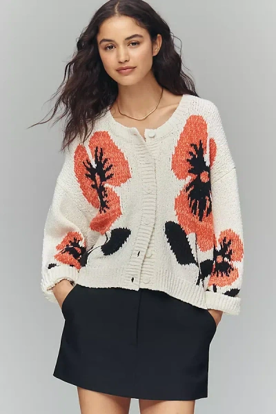Maeve Elbow-sleeve Cardigan Sweater In Multi