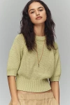 Maeve Elbow-sleeve Cotton-blend Crew Pullover In Green