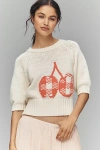 Maeve Elbow-sleeve Cotton-blend Crew Pullover In White