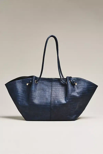 Maeve Embossed Croc Tote Bag In Blue
