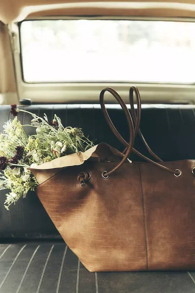 Maeve Embossed Croc Tote Bag In Brown
