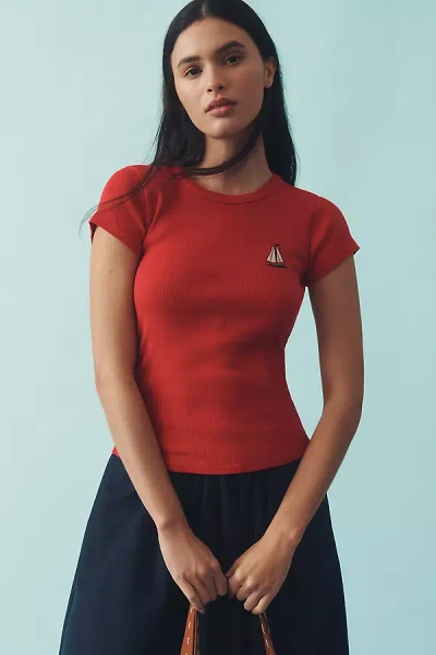 Maeve Embroidered Baby Tee In Red