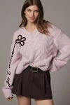 Maeve Embroidered Flower Hooded Cable-knit Sweater In Neutral