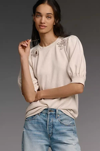 Maeve Embroidered Half-sleeve Swing Sweatshirt In White