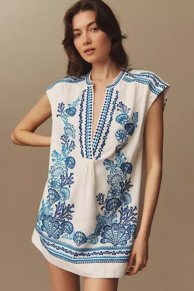 Maeve Embroidered Linen Tunic Dress In White