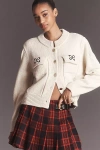 Maeve Embroidered Logo Cardigan Sweater In White