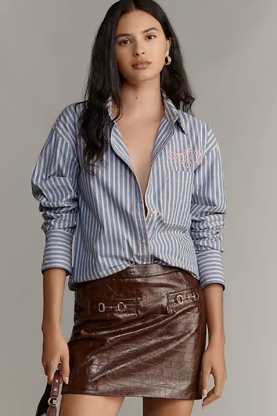 Maeve Embroidered Long-sleeve Buttondown Shirt In Blue
