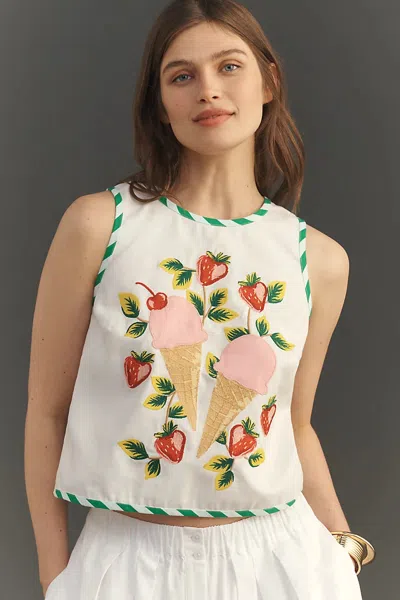 Maeve Embroidered Shell Tank Top In Burgundy