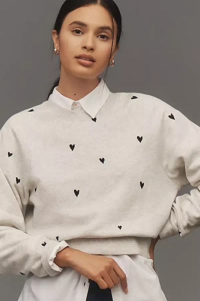 Maeve Embroidered Shrunken Crew-neck Sweatshirt In Gray