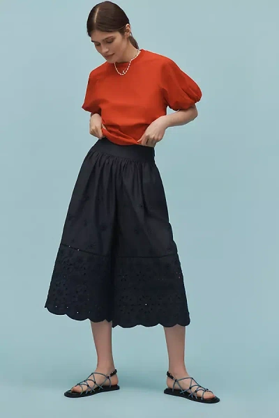 Maeve Embroidered Skirty Culottes Pants In Blue