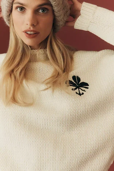 Maeve Embroidered Turtleneck Sweater In White