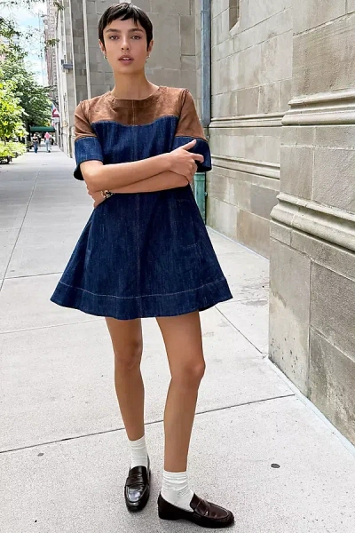 Maeve Emmy Denim Faux-suede Mini Dress In Blue