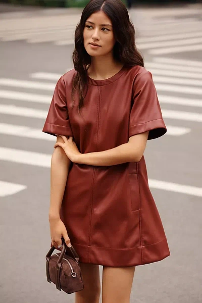 Maeve Emmy Faux Leather Short-sleeve Mini Dress By  In Red