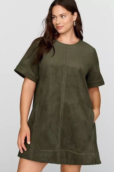 Maeve Emmy Faux Suede Short Sleeve Mini Swing Dress In Green