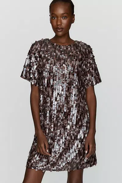 Maeve Emmy Sequin Swing Mini Dress In Brown