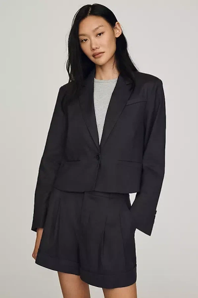 Maeve European Linen Stretch Crop Blazer Jacket In Black