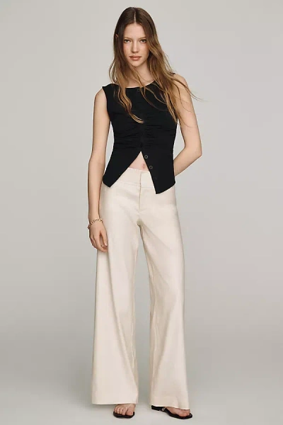 Maeve European Linen Stretch High Rise Trousers Pants In White