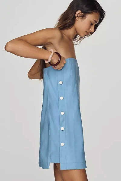 Maeve European Linen Stretch Strapless Shift Dress In Blue