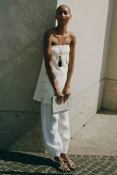 Maeve European Linen Stretch Strapless Shift Dress In White