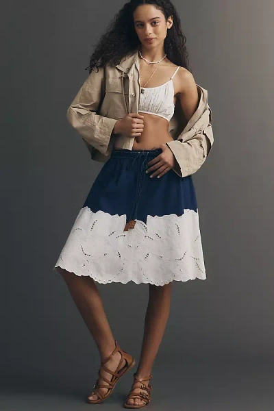 Maeve Eyelet A-line Midi Skirt In Blue