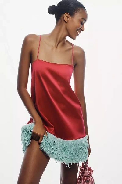 Maeve Faux Feather Hem Shift Dress In Pink