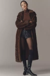 Maeve Faux-fur Channeled Long Coat Jacket In Brown