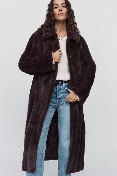 Maeve Faux Fur Channeled Long Coat Jacket In Brown