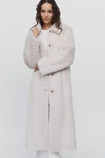 Maeve Faux Fur Channeled Long Coat Jacket In Neutral