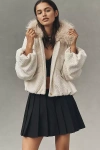 Maeve Faux-fur Collar Boucle Bubble Bomber Jacket In White