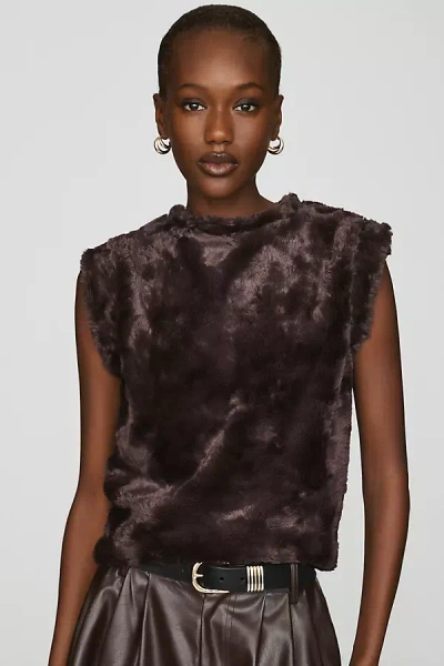 Maeve Faux Fur Muscle Tank Top In Brown