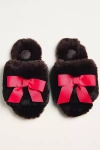 Maeve Faux-fur Open-toe Bow Slippers In Brown