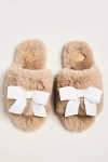 Maeve Faux-fur Open-toe Bow Slippers In Brown