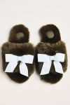 Maeve Faux-fur Open-toe Bow Slippers In Green