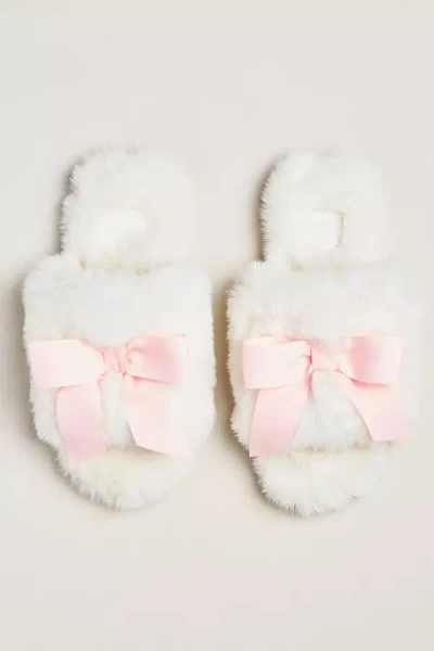 Maeve Faux-fur Open-toe Bow Slippers In White