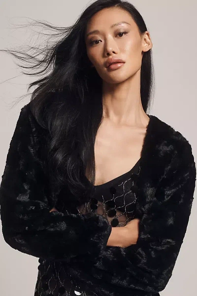Maeve Faux Fur Shrug Top In Black
