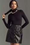 Maeve Faux-leather Button-front Belted Mini Skirt In Black