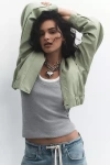 Maeve Faux-leather Deep-v-neck Bomber Jacket In Green