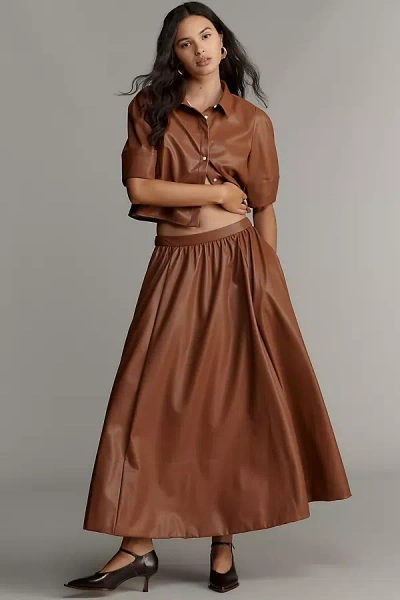 Maeve Faux-leather Full Maxi Skirt In Brown
