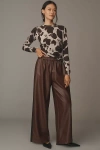 Maeve Faux-leather Pull-on Track Pants In Brown