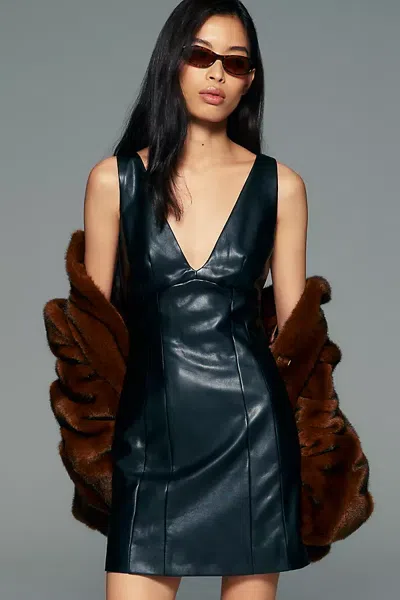 Maeve Faux Leather Scoop Neck Mini Dress In Black