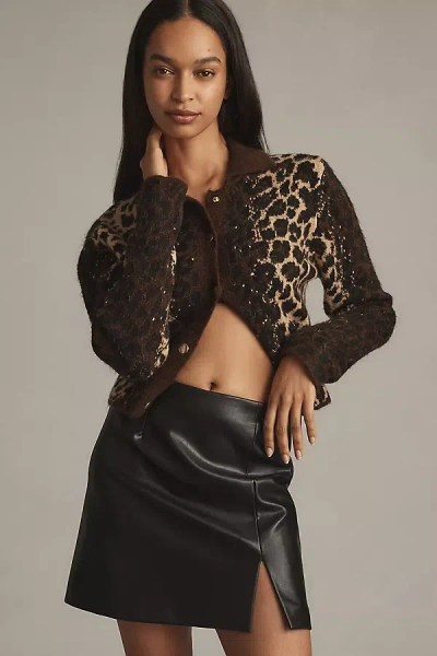 Maeve Faux-leather Side-slit Micro Mini Skirt In Black