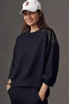 Maeve Faux-leather Trim Crew-neck Sweatshirt In Blue